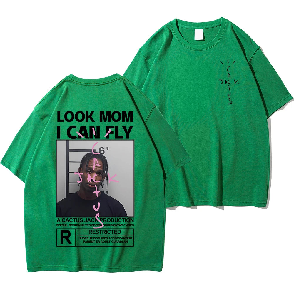 HOT SALE Cactus Jack T-Shirt High Quality Cotton Men Women LOOK MOM I CAN FLY Tee ASTROWORLD Hip Hop Short Sleeve Tshirts Tops