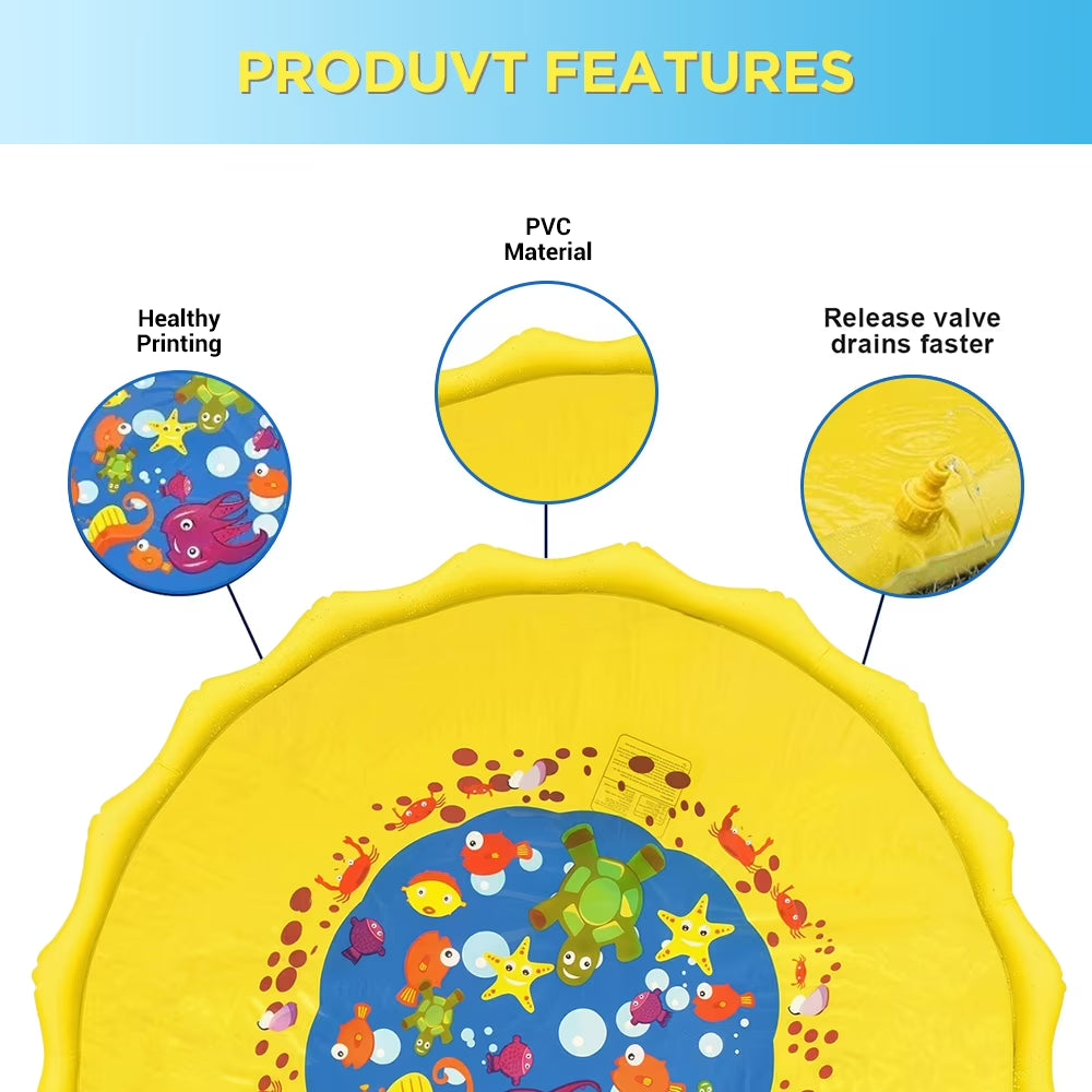 Splash Pad for Toddlers, Outdoor Sprinkler for Kids, 67" Summer Water Toys Inflatable Wading Baby Pool for Girls Boys Pets Dog, Yellow