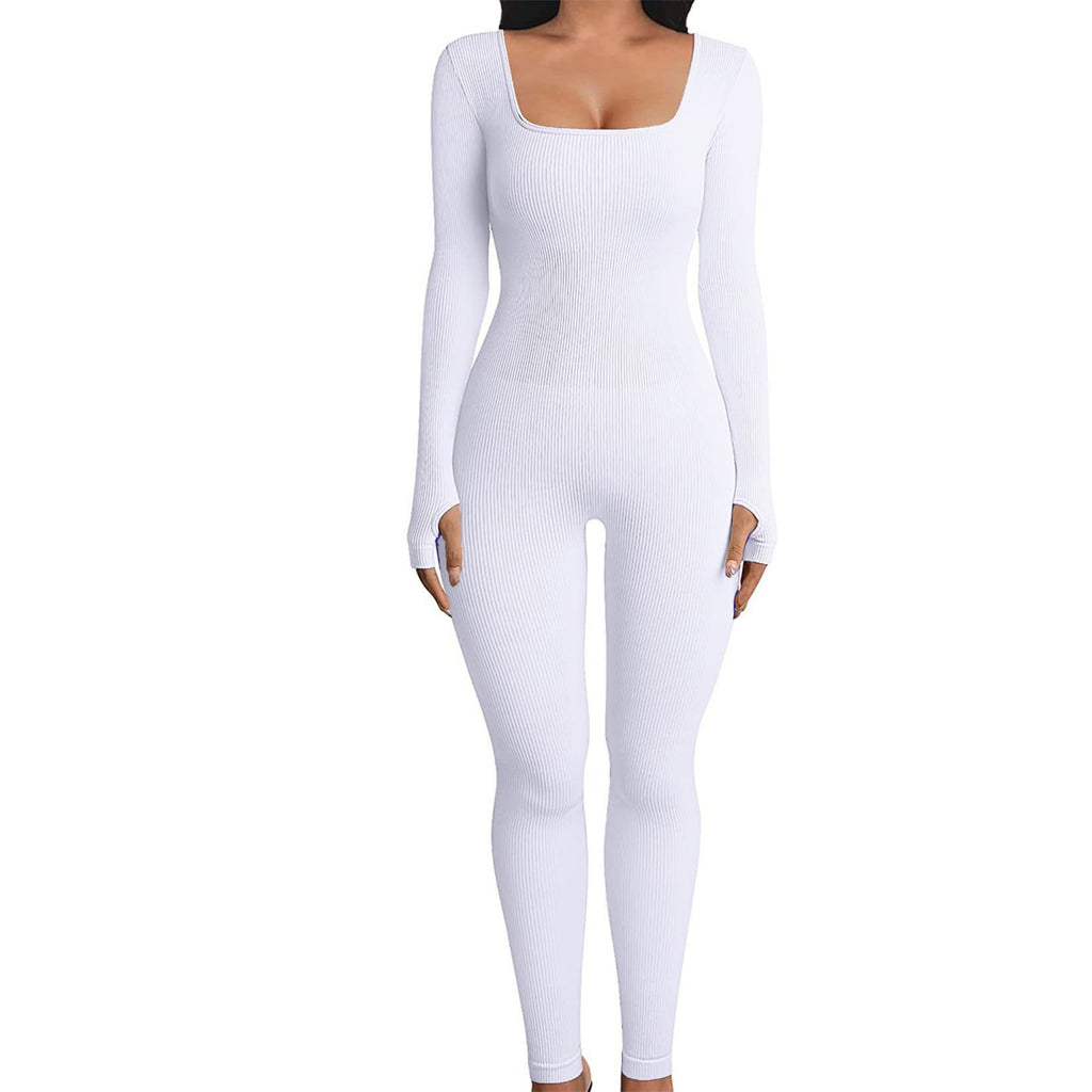 Fall Winter Hot-Selling Women'S Clothing Long Sleeve Jumpsuit Yoga Sexy One-Piece Square Collar Sportwear