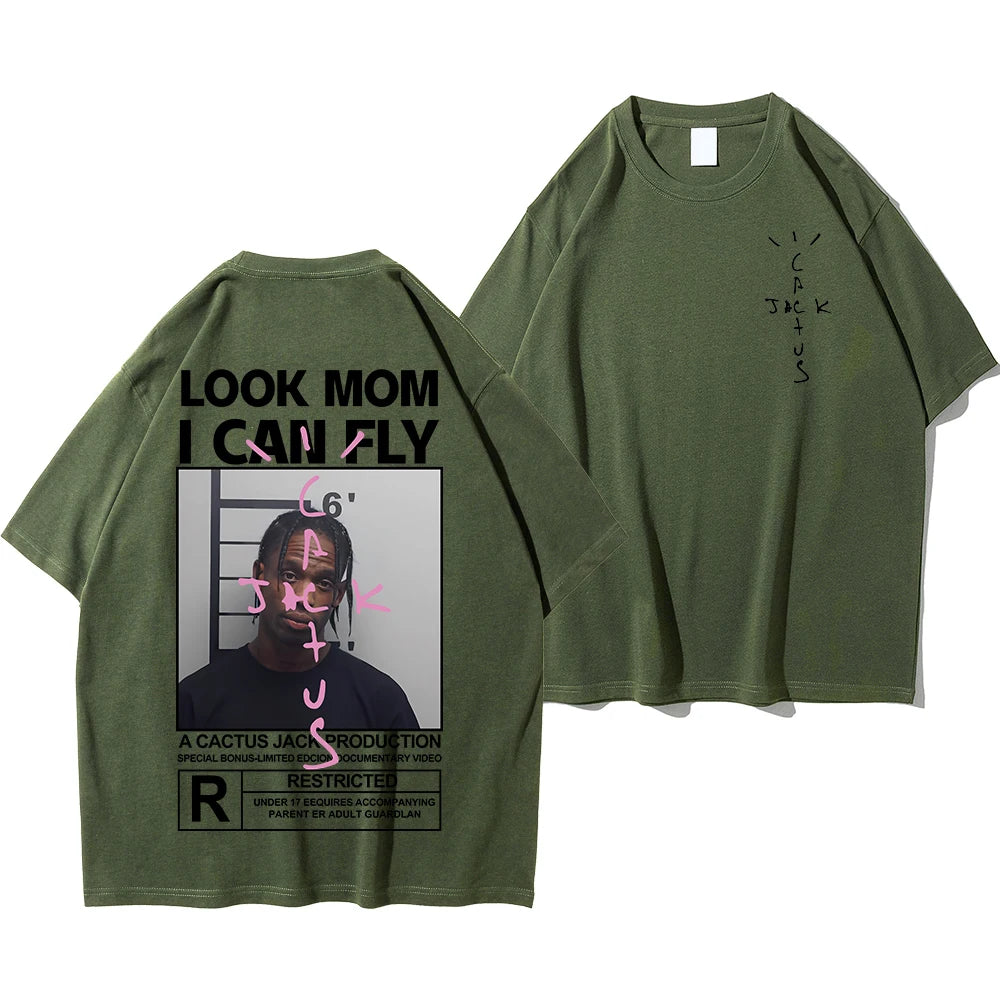 HOT SALE Cactus Jack T-Shirt High Quality Cotton Men Women LOOK MOM I CAN FLY Tee ASTROWORLD Hip Hop Short Sleeve Tshirts Tops